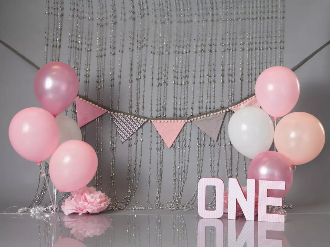 One Silver Pink Birthday 68X5 Fleece ( 80 X 60 Inch ) Backdrop