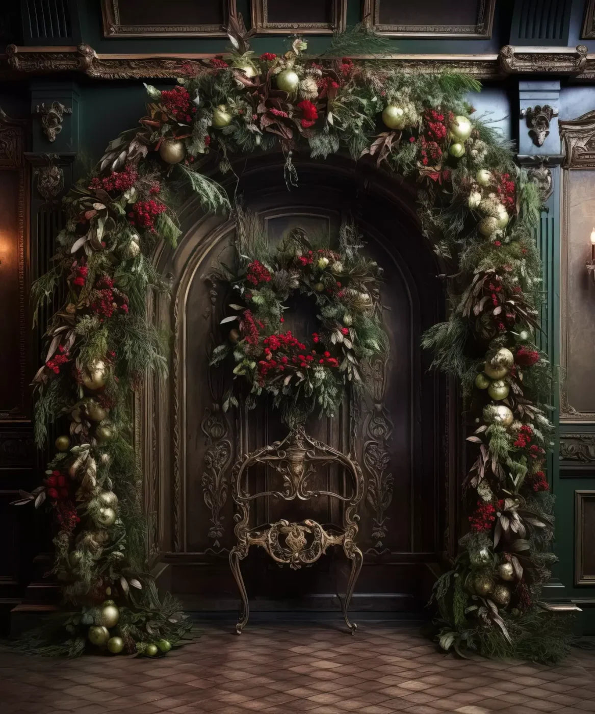 Ornate Christmas Arch 10’X12’ Ultracloth (120 X 144 Inch) Backdrop