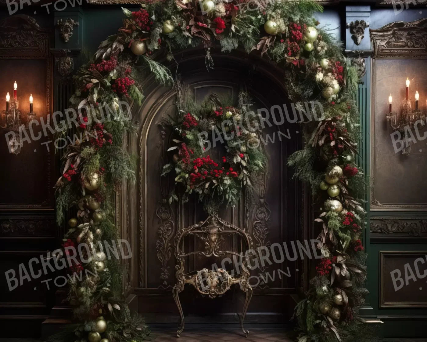 Ornate Christmas Arch 10’X8’ Fleece (120 X 96 Inch) Backdrop