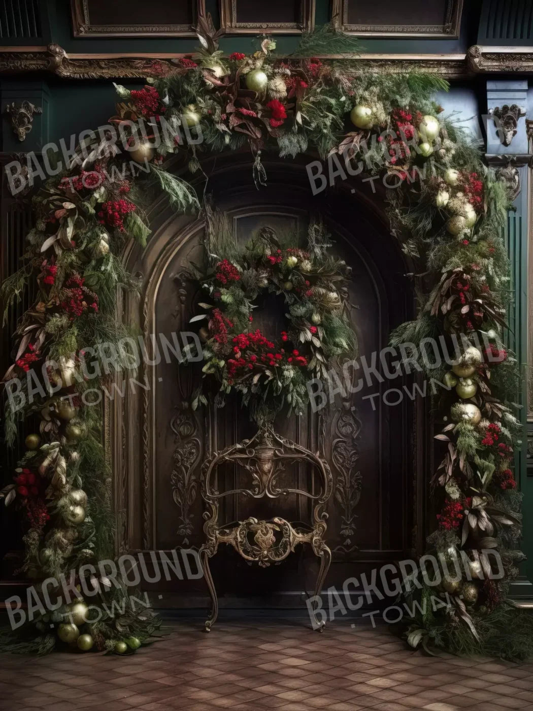 Ornate Christmas Arch 5’X6’8 Fleece (60 X 80 Inch) Backdrop