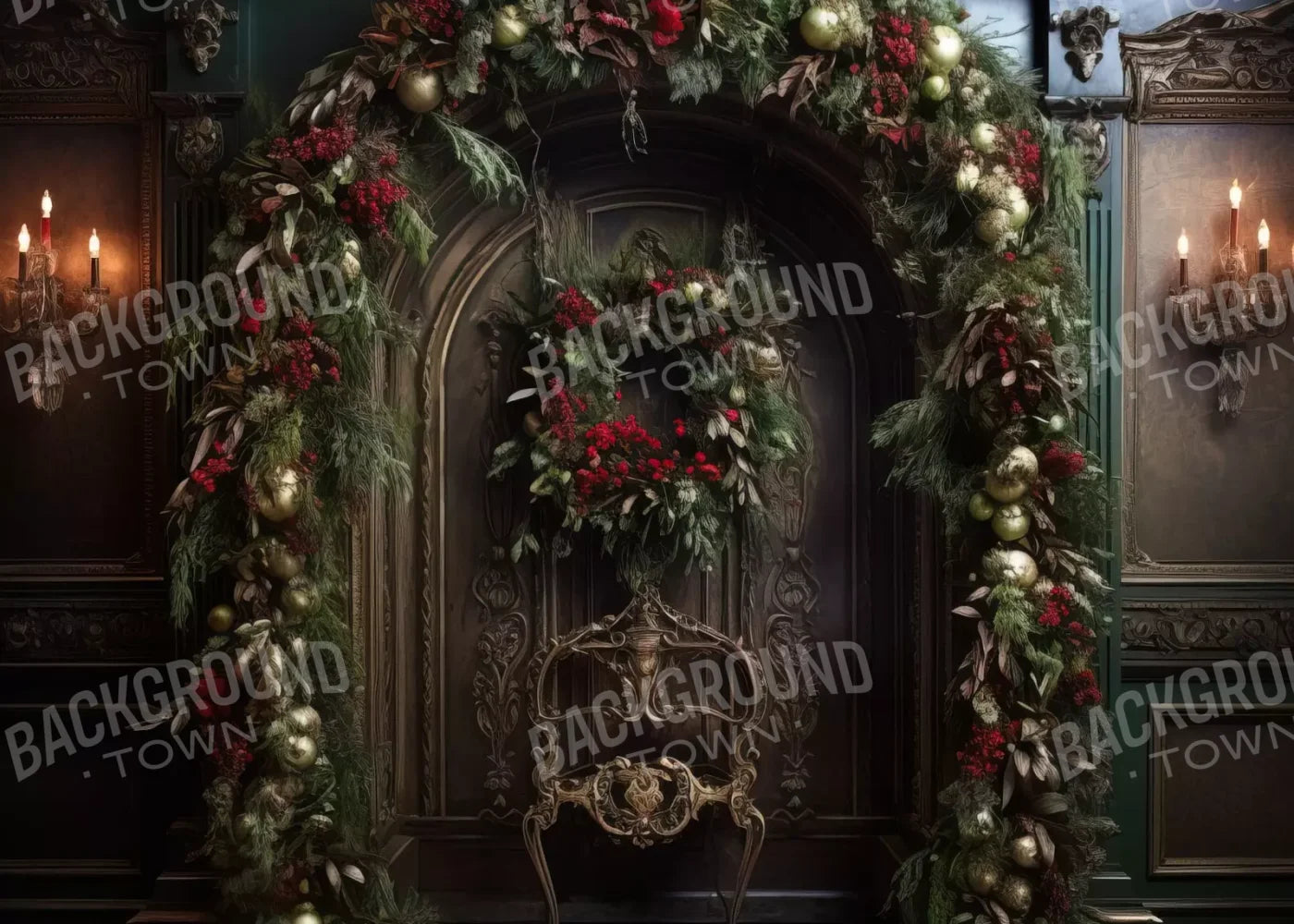 Ornate Christmas Arch 7’X5’ Ultracloth (84 X 60 Inch) Backdrop