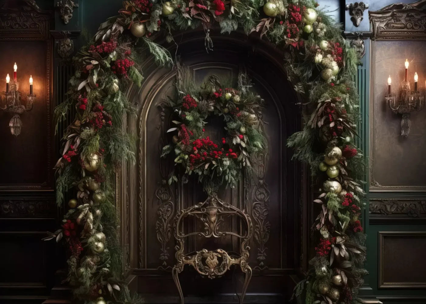 Ornate Christmas Arch 7’X5’ Ultracloth (84 X 60 Inch) Backdrop