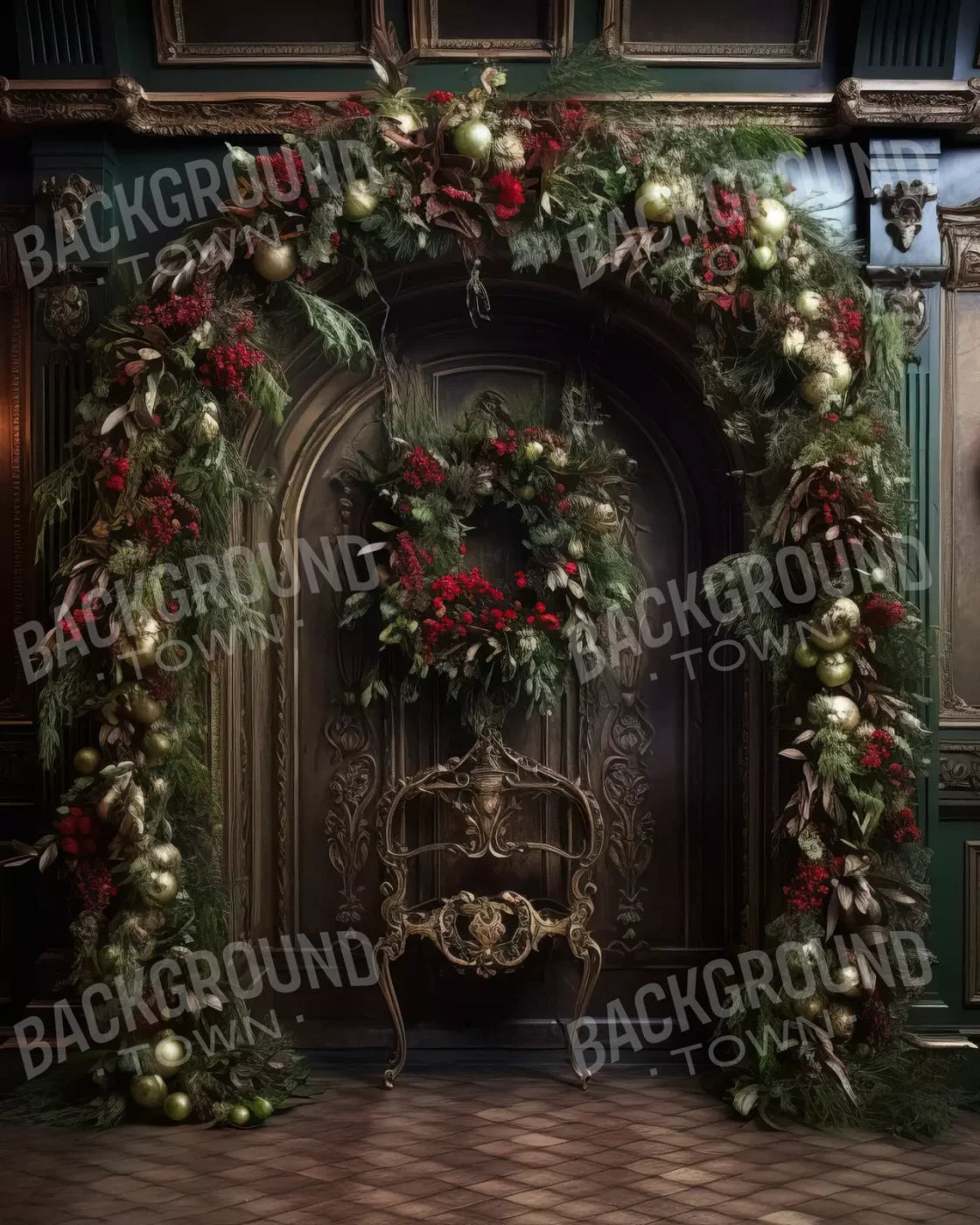 Ornate Christmas Arch 8’X10’ Fleece (96 X 120 Inch) Backdrop