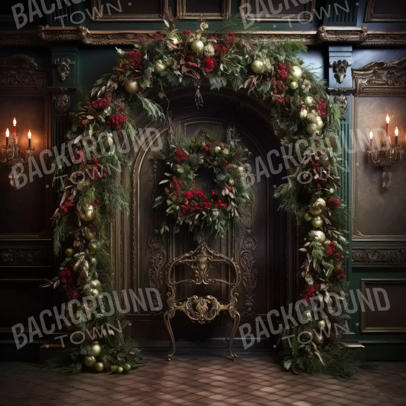 Ornate Christmas Arch 8’X8’ Fleece (96 X Inch) Backdrop