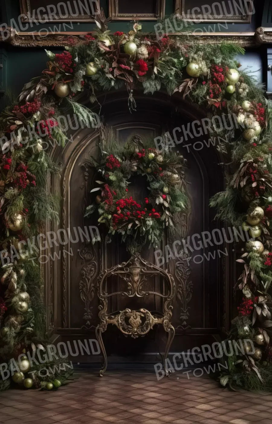 Ornate Christmas Arch 9’X14’ Ultracloth (108 X 168 Inch) Backdrop