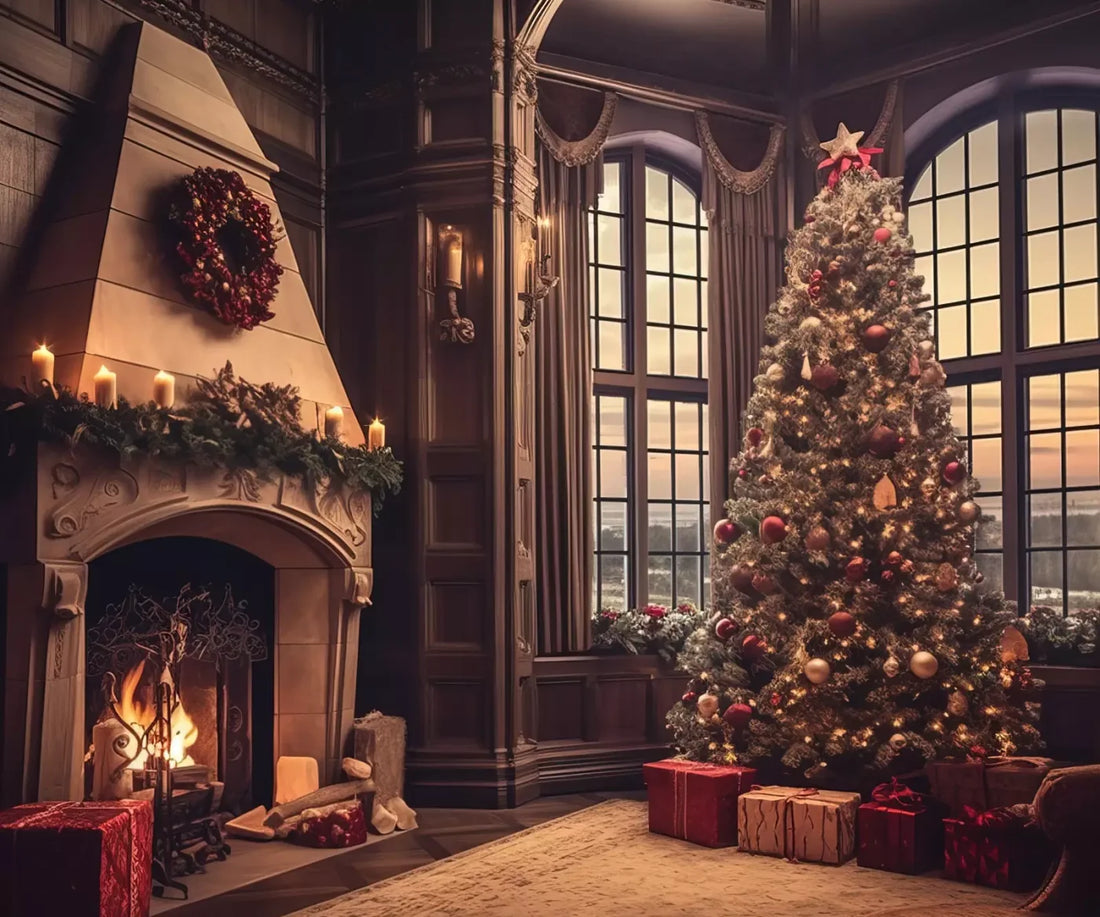 Ornate Christmas Livingroom 5’X4’2 Fleece (60 X 50 Inch) Backdrop