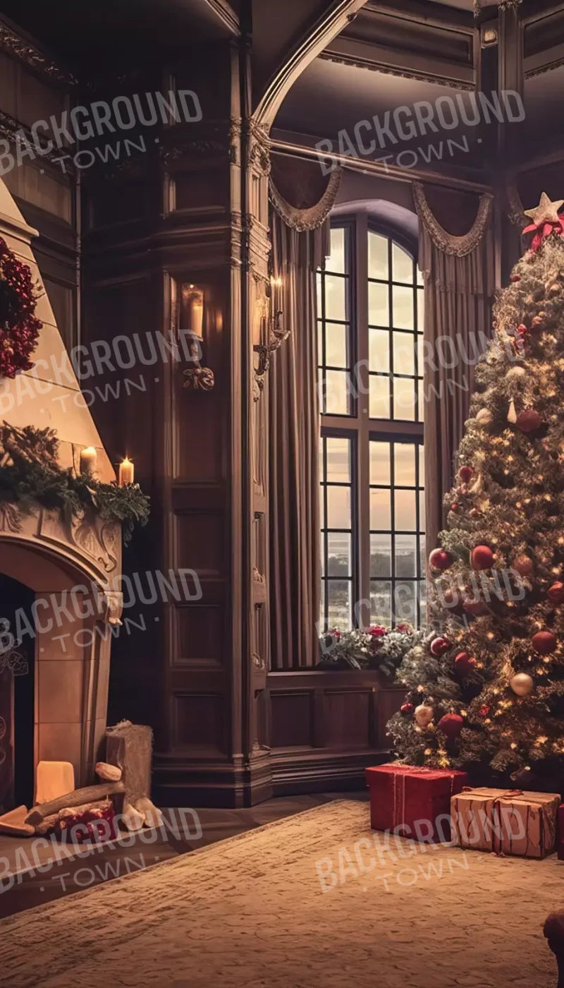 Ornate Christmas Livingroom 8’X14’ Ultracloth (96 X 168 Inch) Backdrop