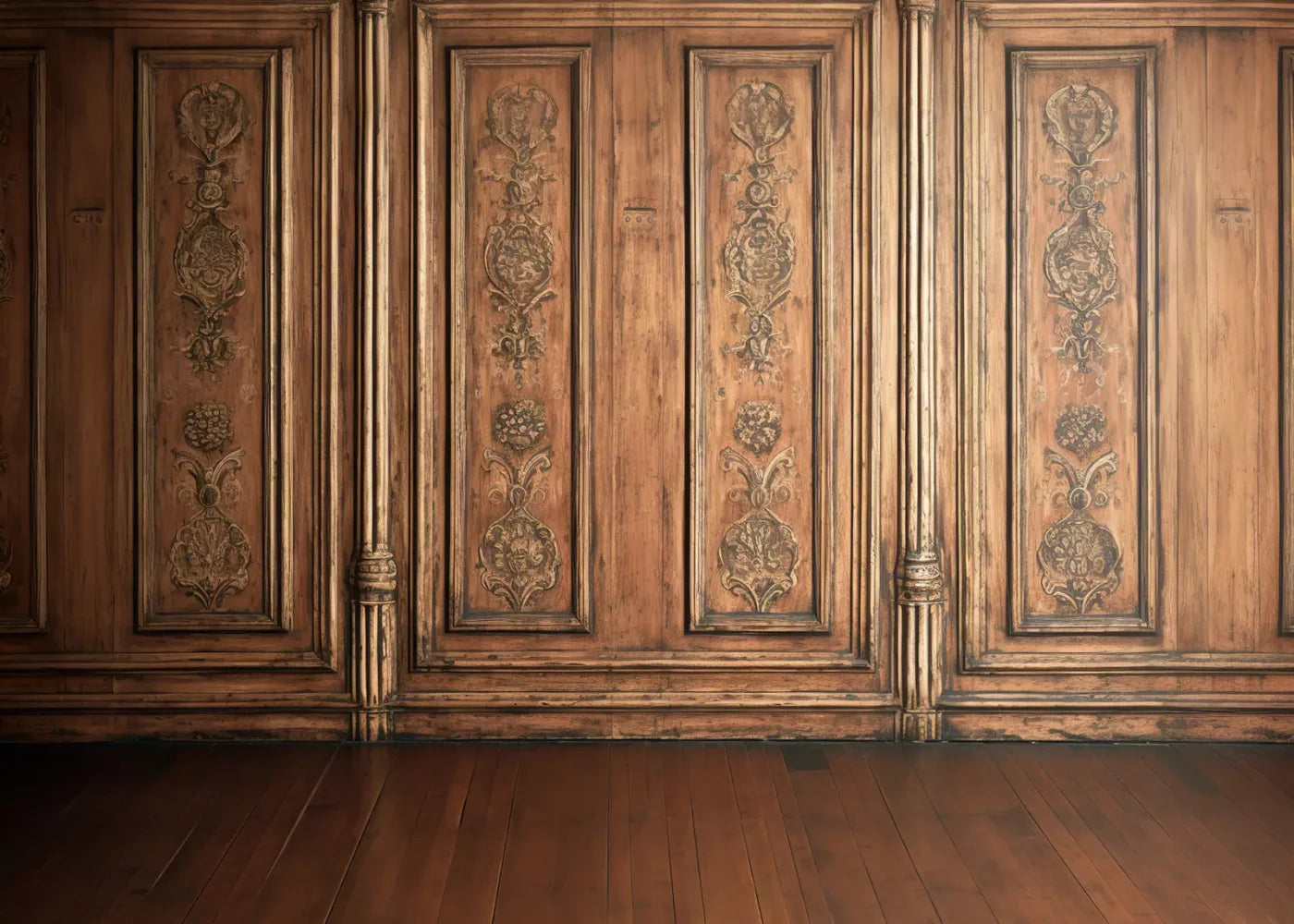 Ornate Wood Wall 7’X5’ Ultracloth (84 X 60 Inch) Backdrop