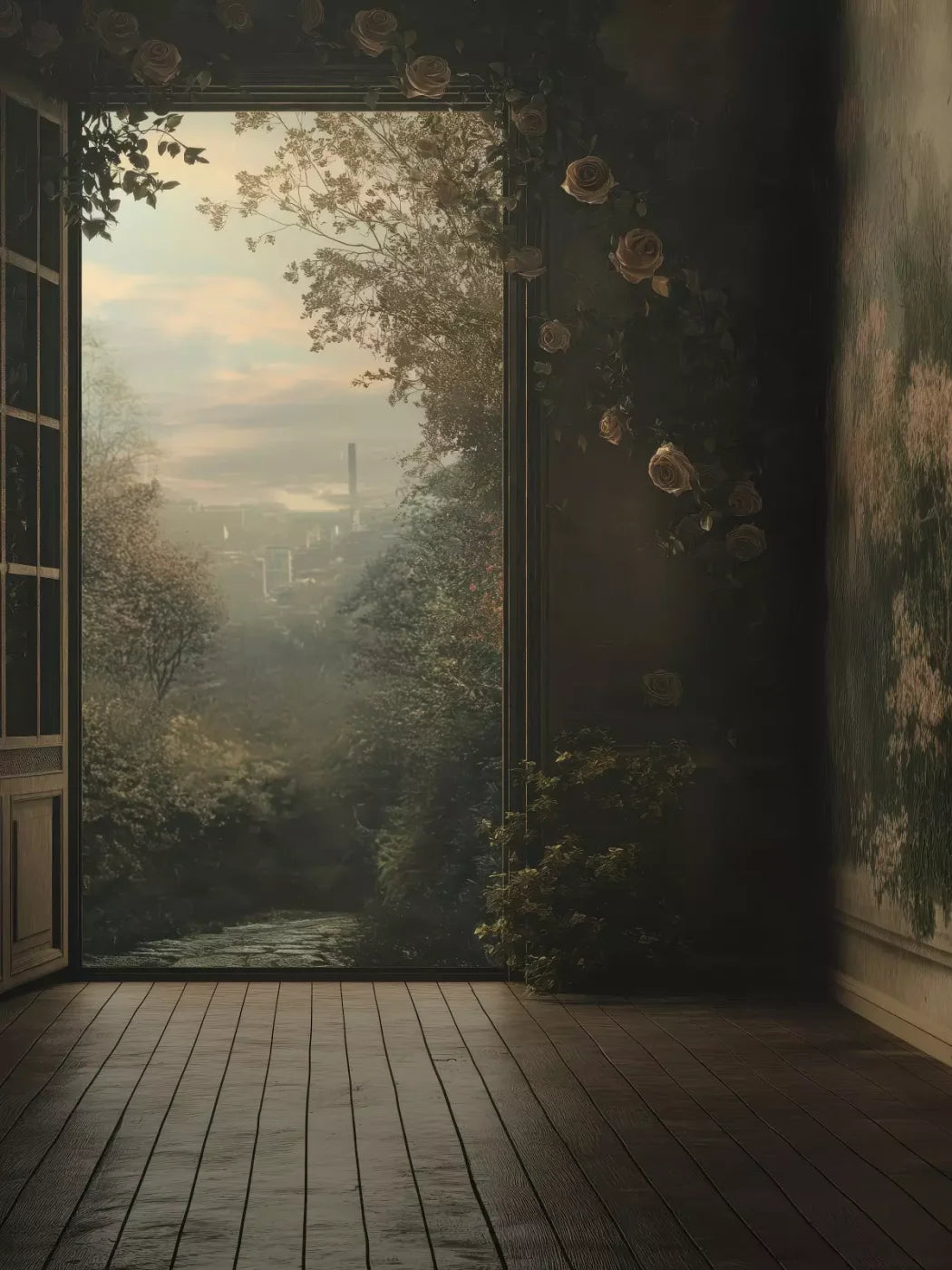 Overlooking Abandoned Garden 5’X6’8 Fleece (60 X 80 Inch) Backdrop