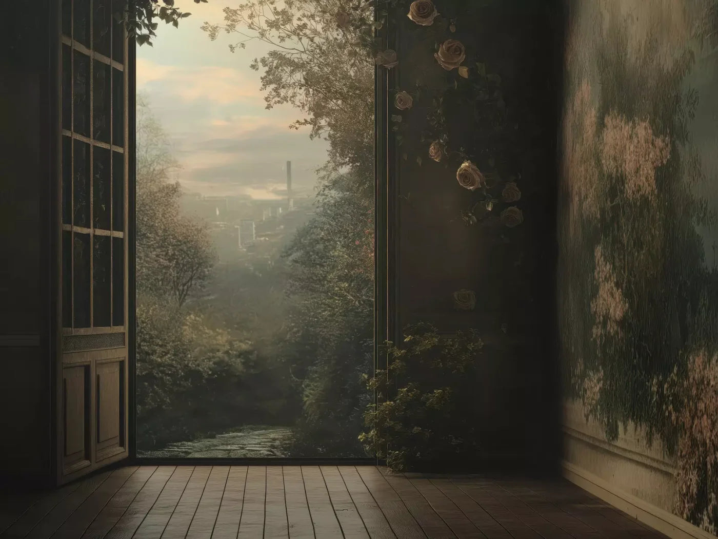 Overlooking Abandoned Garden 6’8X5’ Fleece (80 X 60 Inch) Backdrop