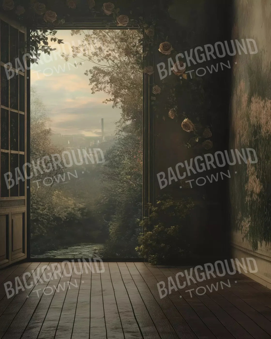 Overlooking Abandoned Garden 8’X10’ Fleece (96 X 120 Inch) Backdrop