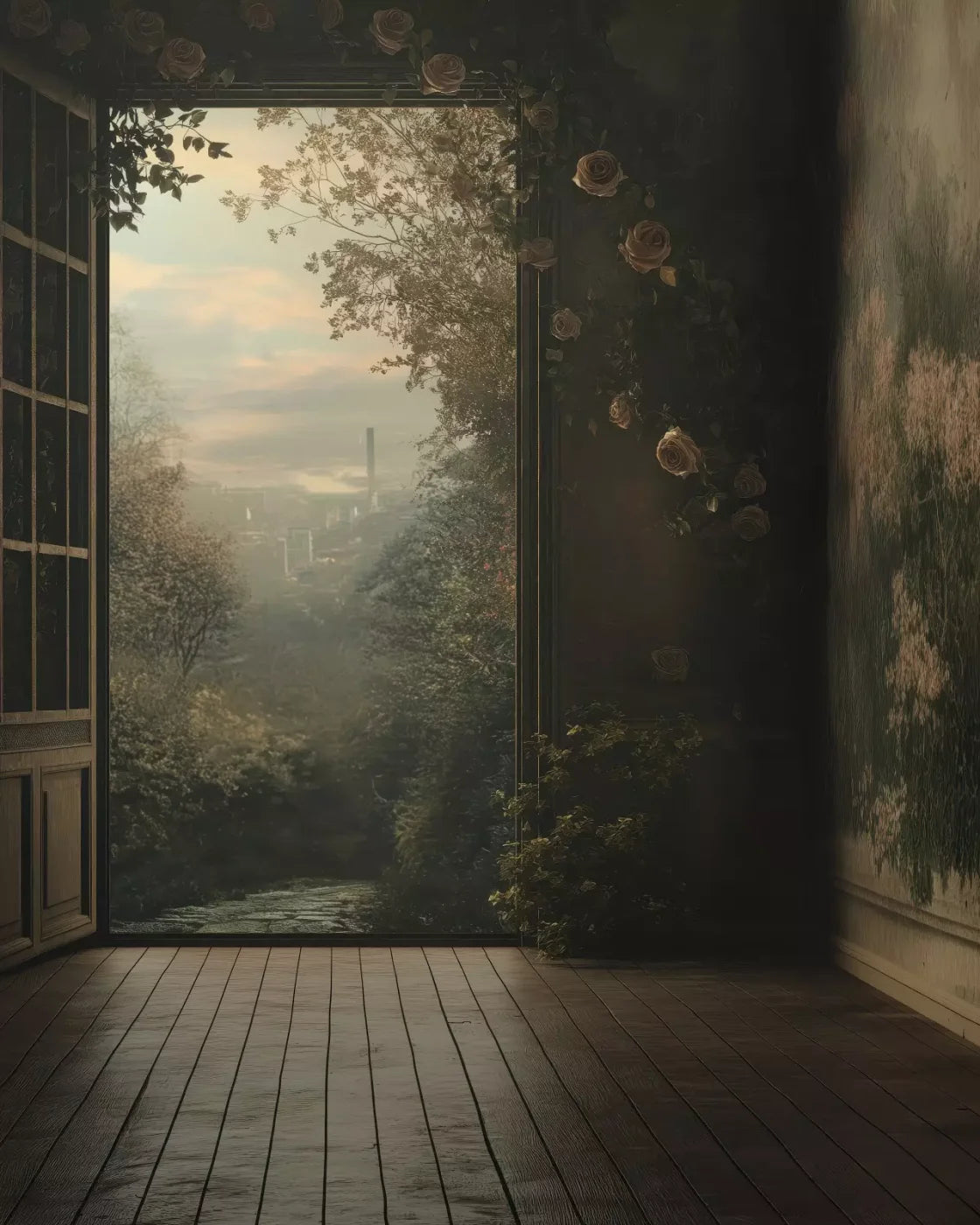 Overlooking Abandoned Garden 8’X10’ Fleece (96 X 120 Inch) Backdrop