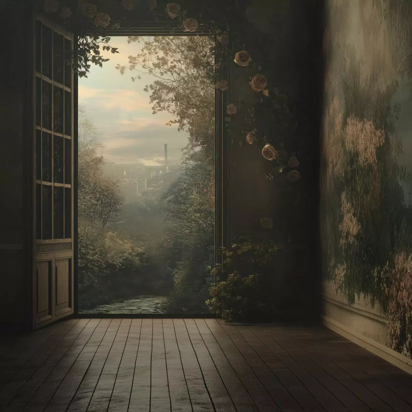 Overlooking Abandoned Garden 8’X8’ Fleece (96 X Inch) Backdrop