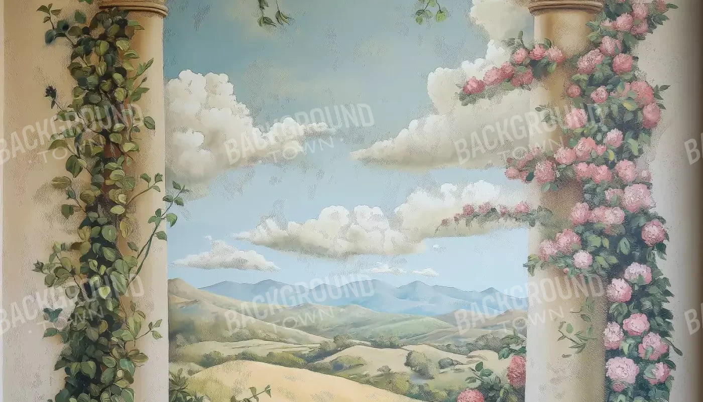 Painted Pillars With Flowers 14’X8’ Ultracloth (168 X 96 Inch) Backdrop