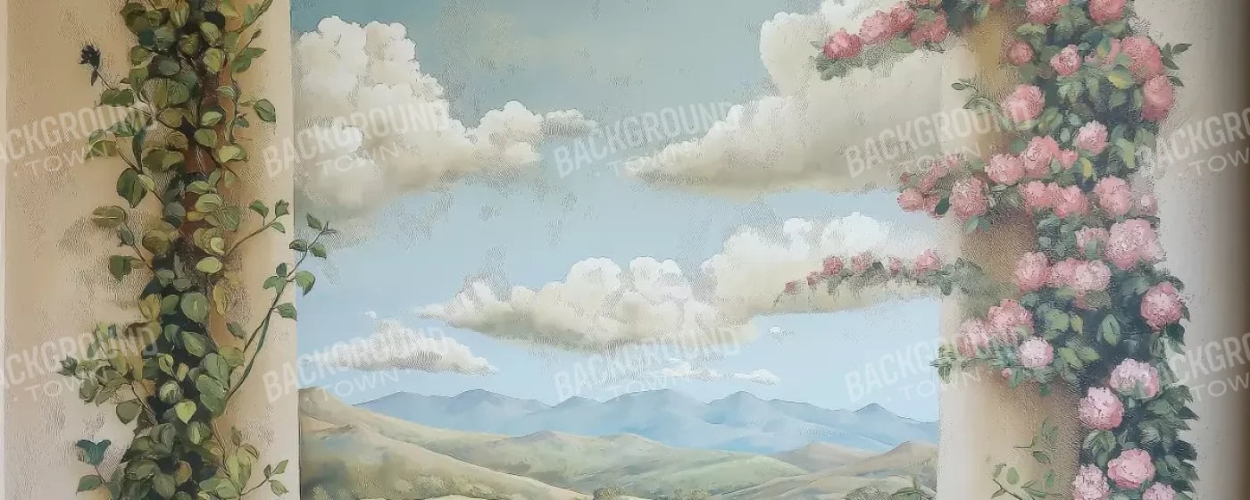 Painted Pillars With Flowers 20’X8’ Ultracloth (240 X 96 Inch) Backdrop