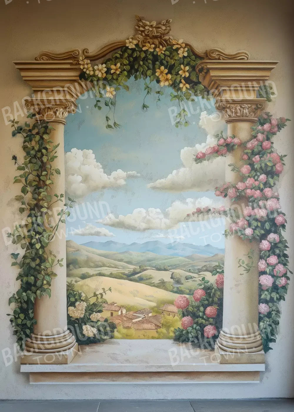 Painted Pillars With Flowers 5’X7’ Ultracloth (60 X 84 Inch) Backdrop