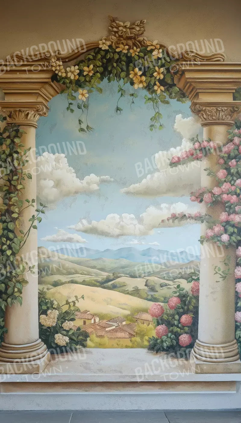 Painted Pillars With Flowers 8’X14’ Ultracloth (96 X 168 Inch) Backdrop