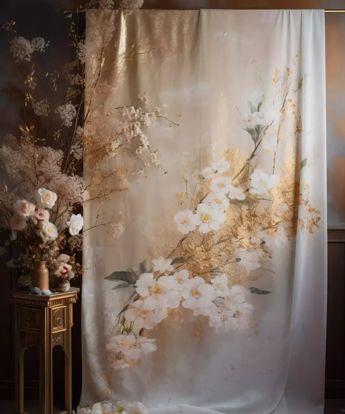 Painted White Flower Portrait 10’X12’ Ultracloth (120 X 144 Inch) Backdrop