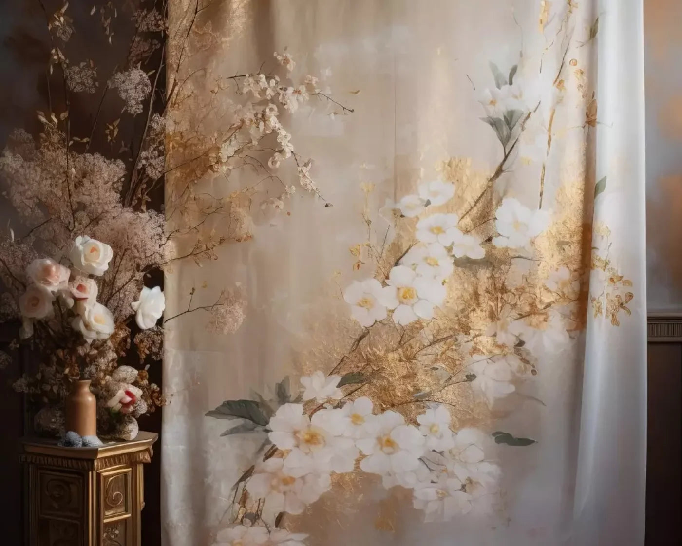 Painted White Flower Portrait 10’X8’ Fleece (120 X 96 Inch) Backdrop