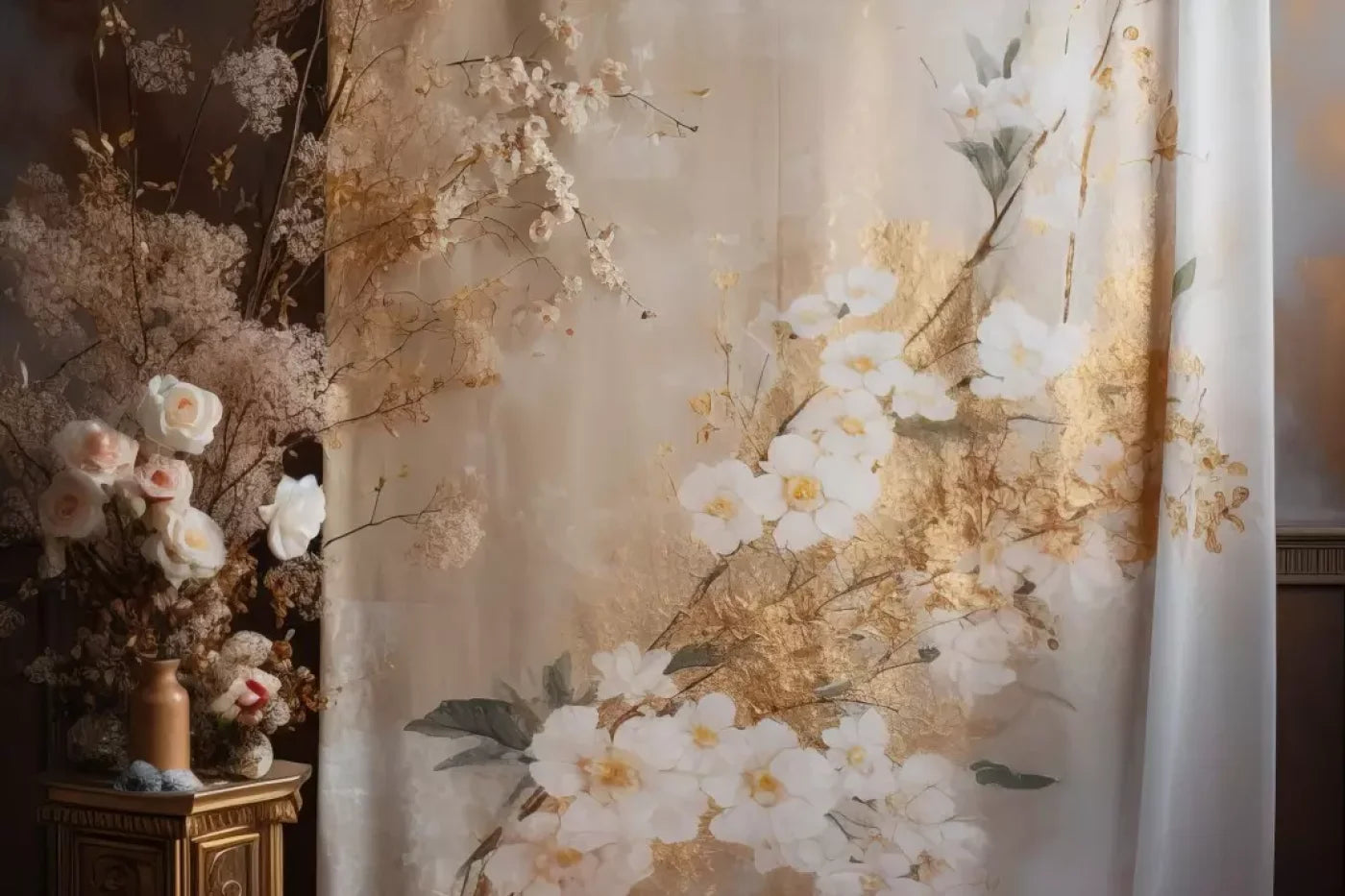 Painted White Flower Portrait 12’X8’ Ultracloth (144 X 96 Inch) Backdrop
