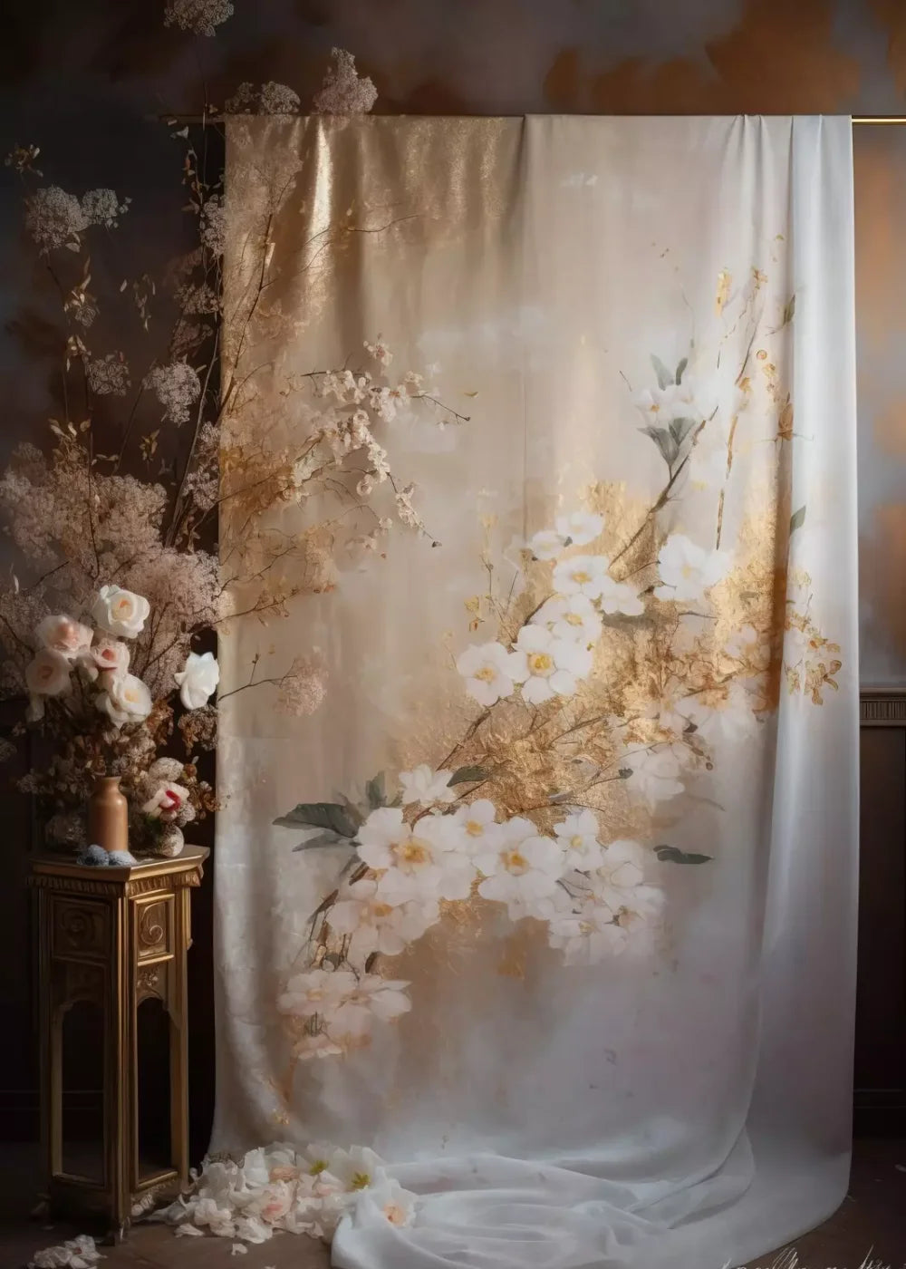 Painted White Flower Portrait 5’X7’ Ultracloth (60 X 84 Inch) Backdrop