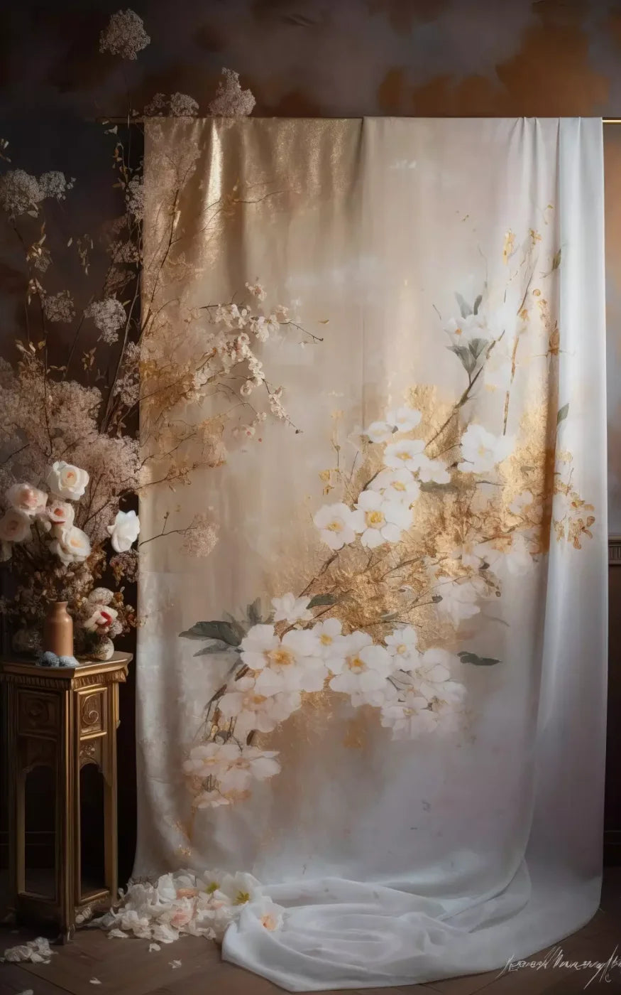 Painted White Flower Portrait 5’X8’ Ultracloth (60 X 96 Inch) Backdrop