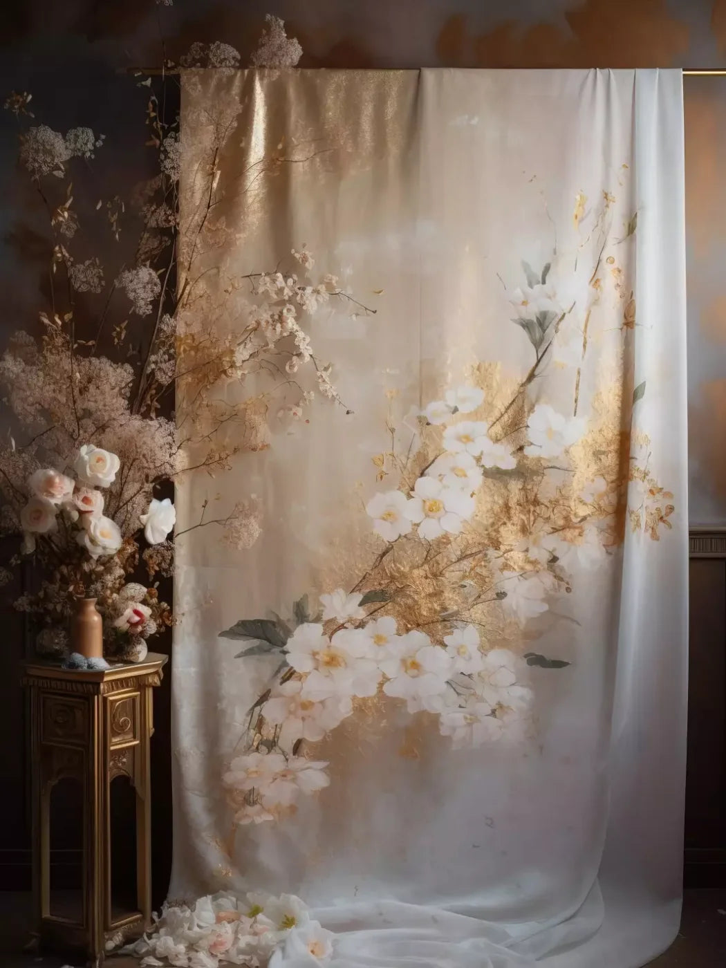 Painted White Flower Portrait 6’X8’ Fleece (72 X 96 Inch) Backdrop