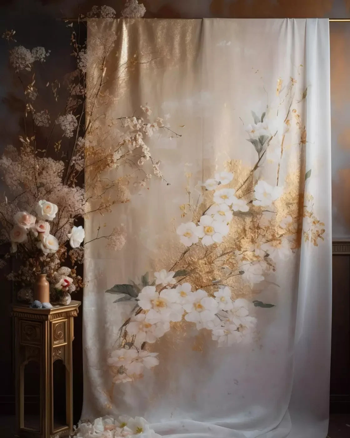 Painted White Flower Portrait 8’X10’ Fleece (96 X 120 Inch) Backdrop