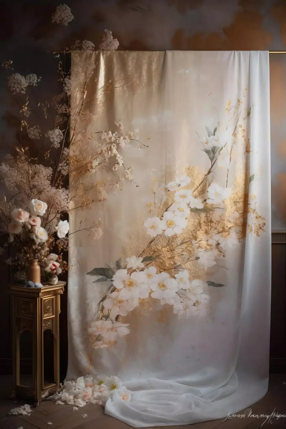Painted White Flower Portrait 8’X12’ Ultracloth (96 X 144 Inch) Backdrop