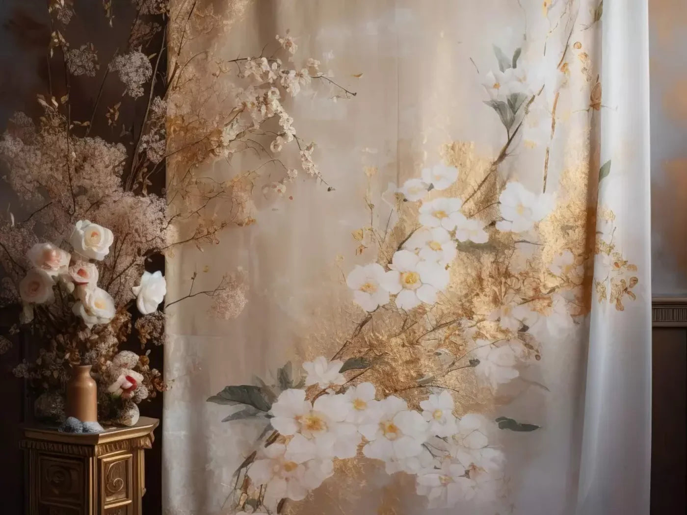 Painted White Flower Portrait 8’X6’ Fleece (96 X 72 Inch) Backdrop
