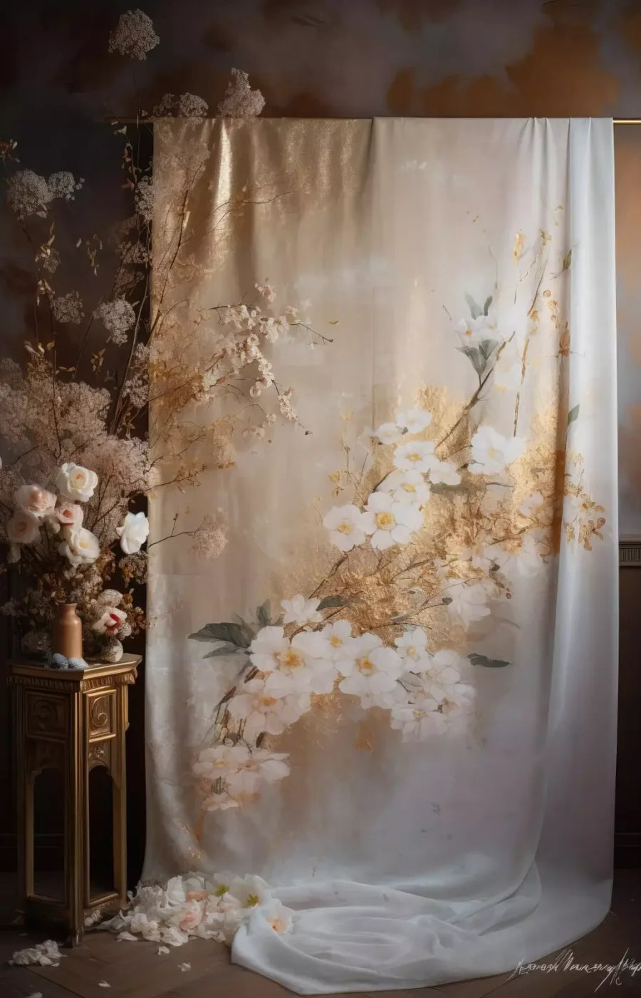 Painted White Flower Portrait 9’X14’ Ultracloth (108 X 168 Inch) Backdrop