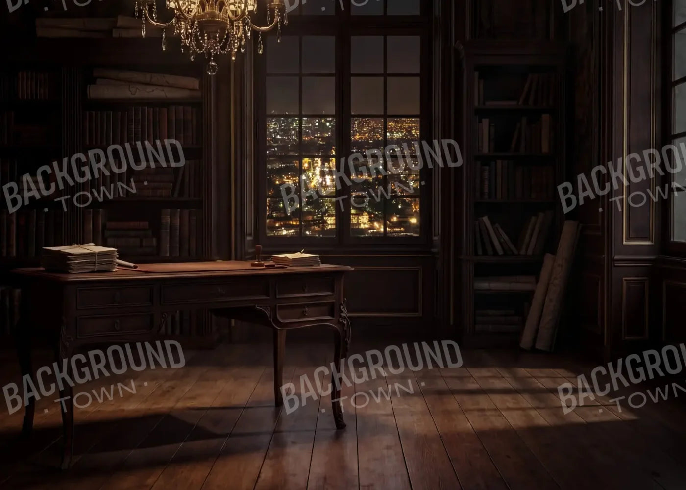 Paris Office At Night 7’x5’ UltraCloth (84 x 60 inch) Backdrop