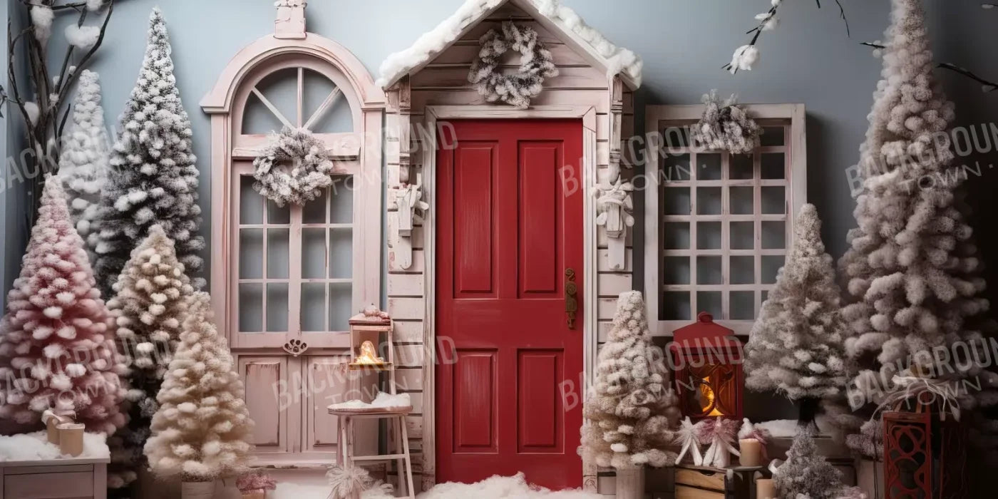 Pastel Christmas Door I 16’X8’ Ultracloth (192 X 96 Inch) Backdrop