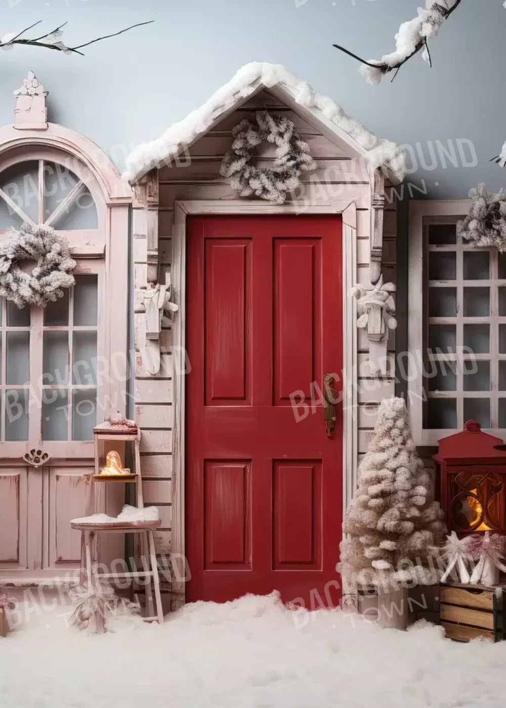 Pastel Christmas Door I 5’X7’ Ultracloth (60 X 84 Inch) Backdrop