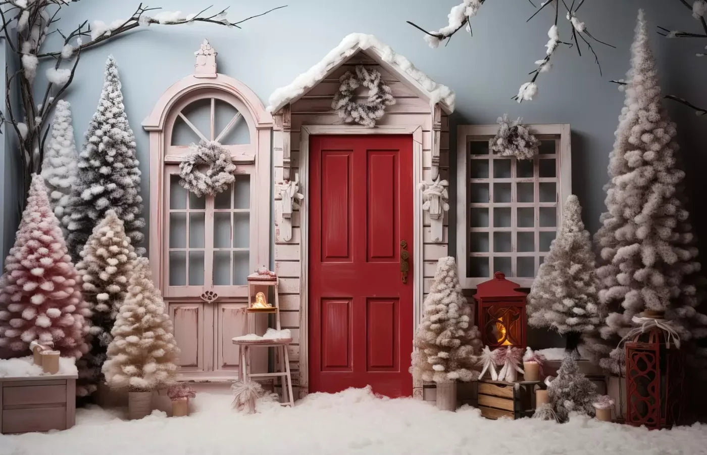 Pastel Christmas Door I 14’X9’ Ultracloth (168 X 108 Inch) Backdrop