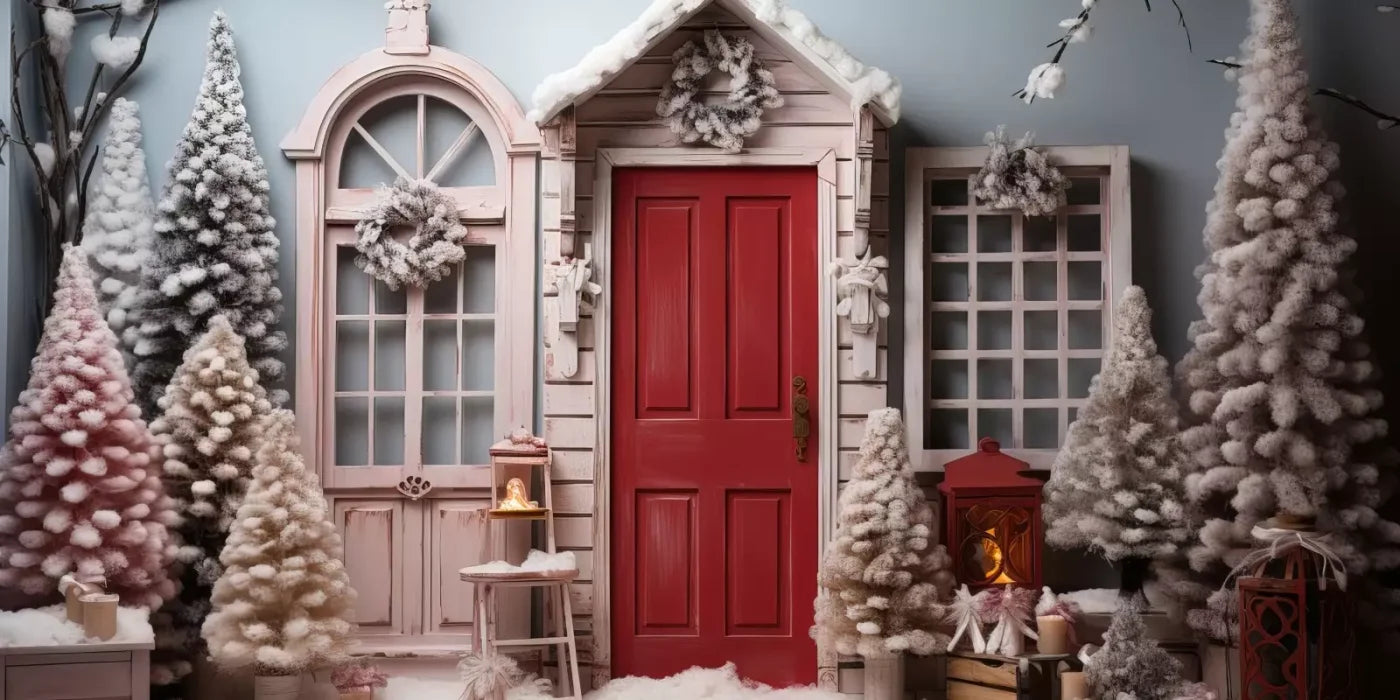 Pastel Christmas Door I 16’X8’ Ultracloth (192 X 96 Inch) Backdrop