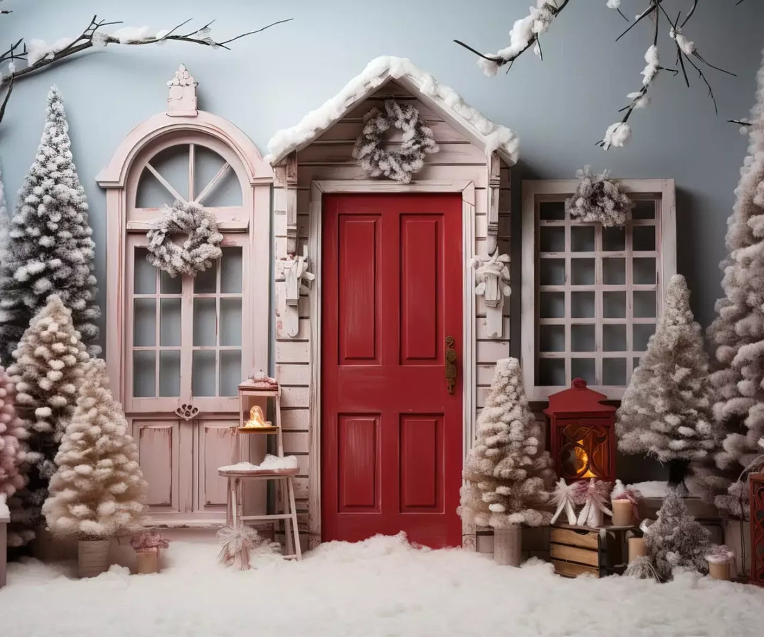 Pastel Christmas Door I 5’X4’2 Fleece (60 X 50 Inch) Backdrop