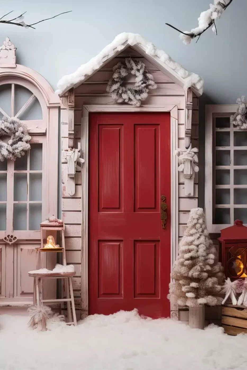 Pastel Christmas Door I 8’X12’ Ultracloth (96 X 144 Inch) Backdrop