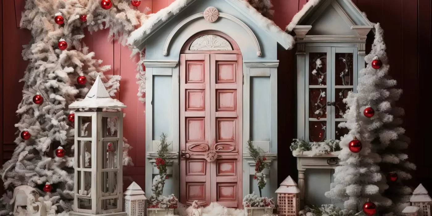Pastel Christmas Door Ii 20’X10’ Ultracloth (240 X 120 Inch) Backdrop