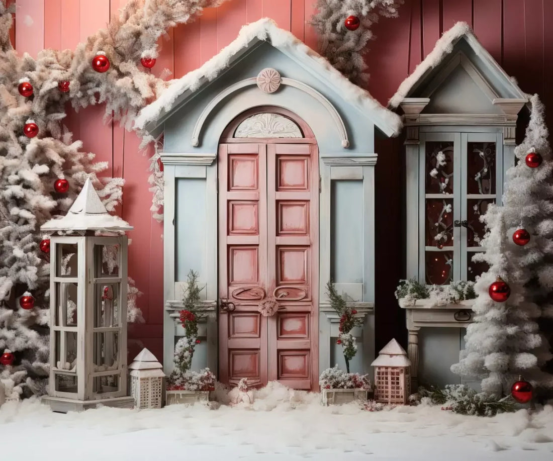 Pastel Christmas Door Ii 5’X4’2 Fleece (60 X 50 Inch) Backdrop