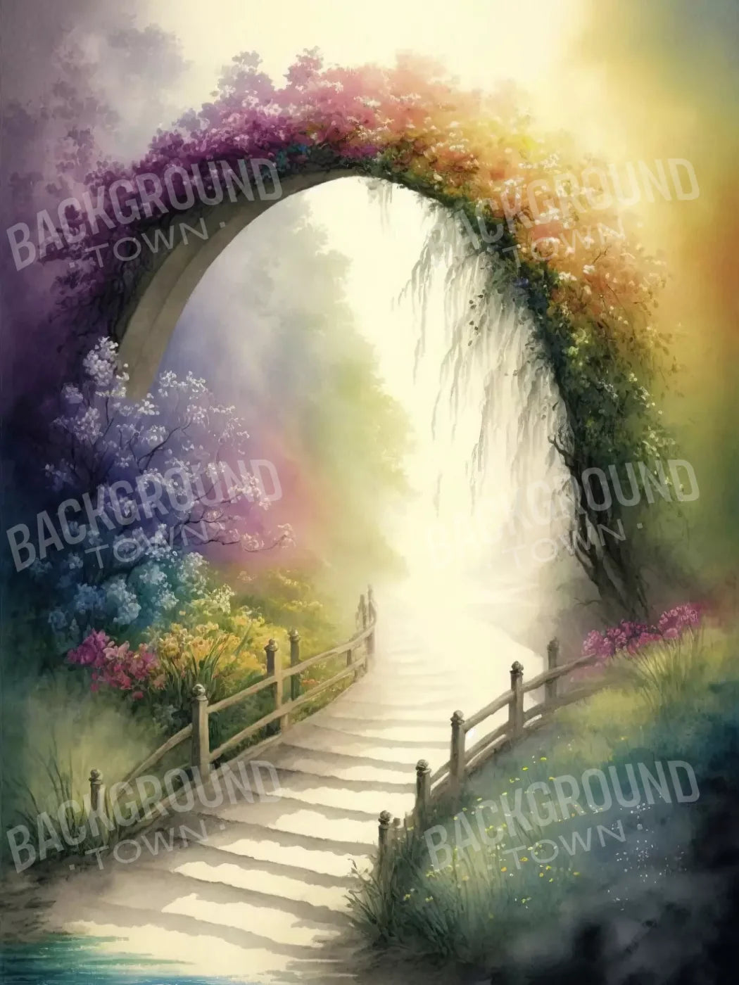Pastel Floral Arch 8’X10’ Fleece (96 X 120 Inch) Backdrop