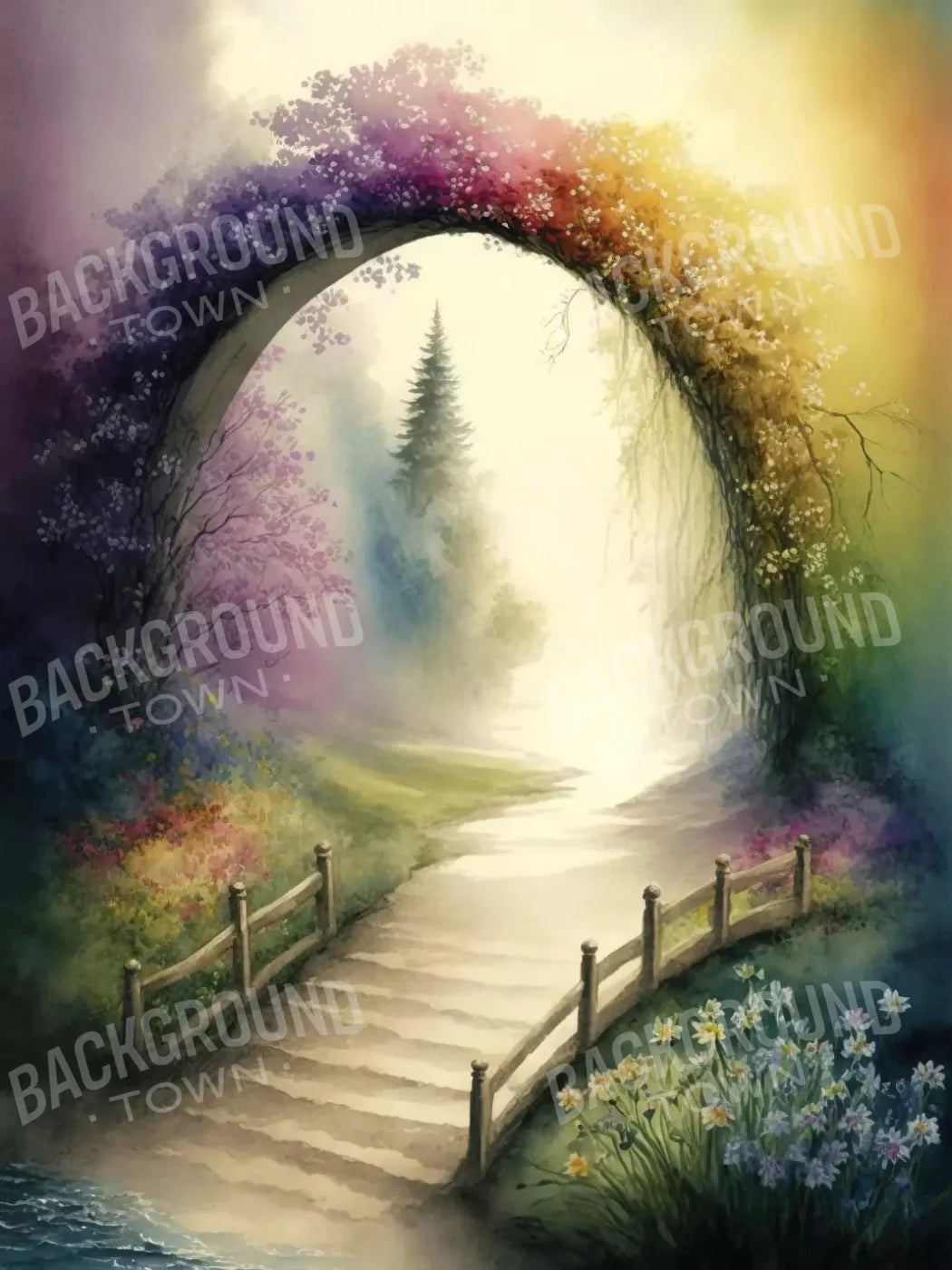 Pastel Floral Arch L 8X10 Fleece ( 96 X 120 Inch ) Backdrop