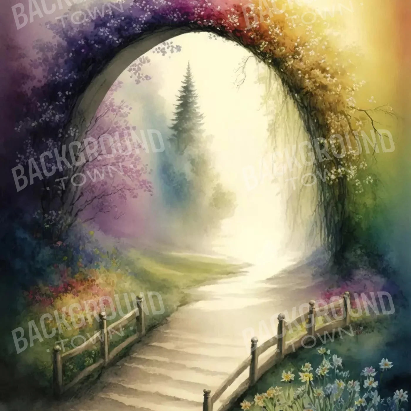 Pastel Floral Arch L 8X8 Fleece ( 96 X Inch ) Backdrop