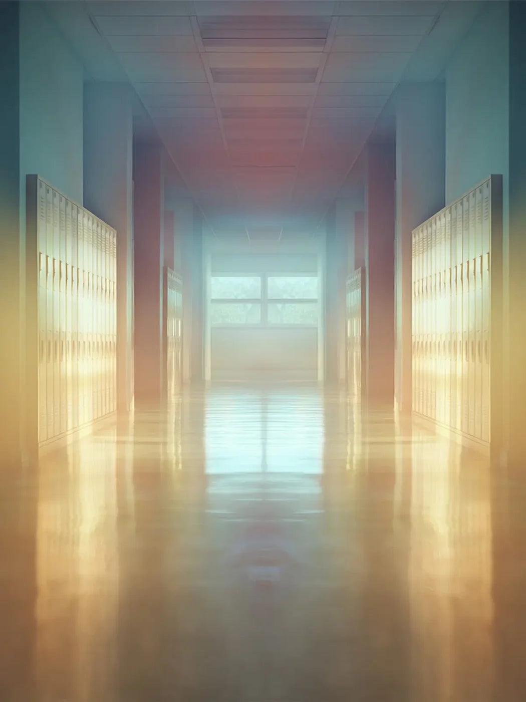 Pastel School Hallway 6’x8’ Fleece (72 x 96 inch) Backdrop