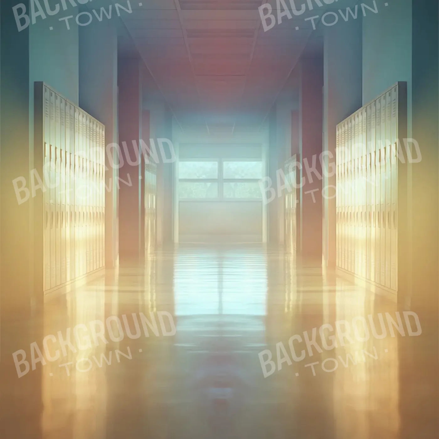 Pastel School Hallway 8’x8’ Fleece (96 x 96 inch) Backdrop