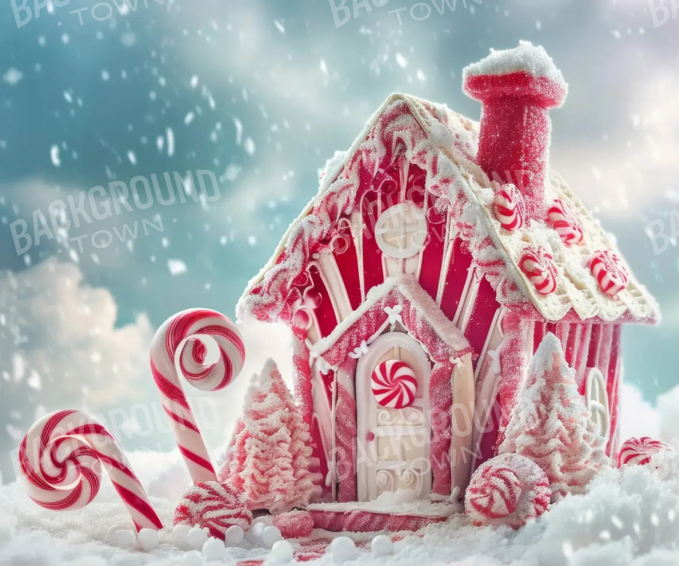 Peppermint Candy House And Path Christmas 12’x10’ UltraCloth (144 x 120 inch) Backdrop