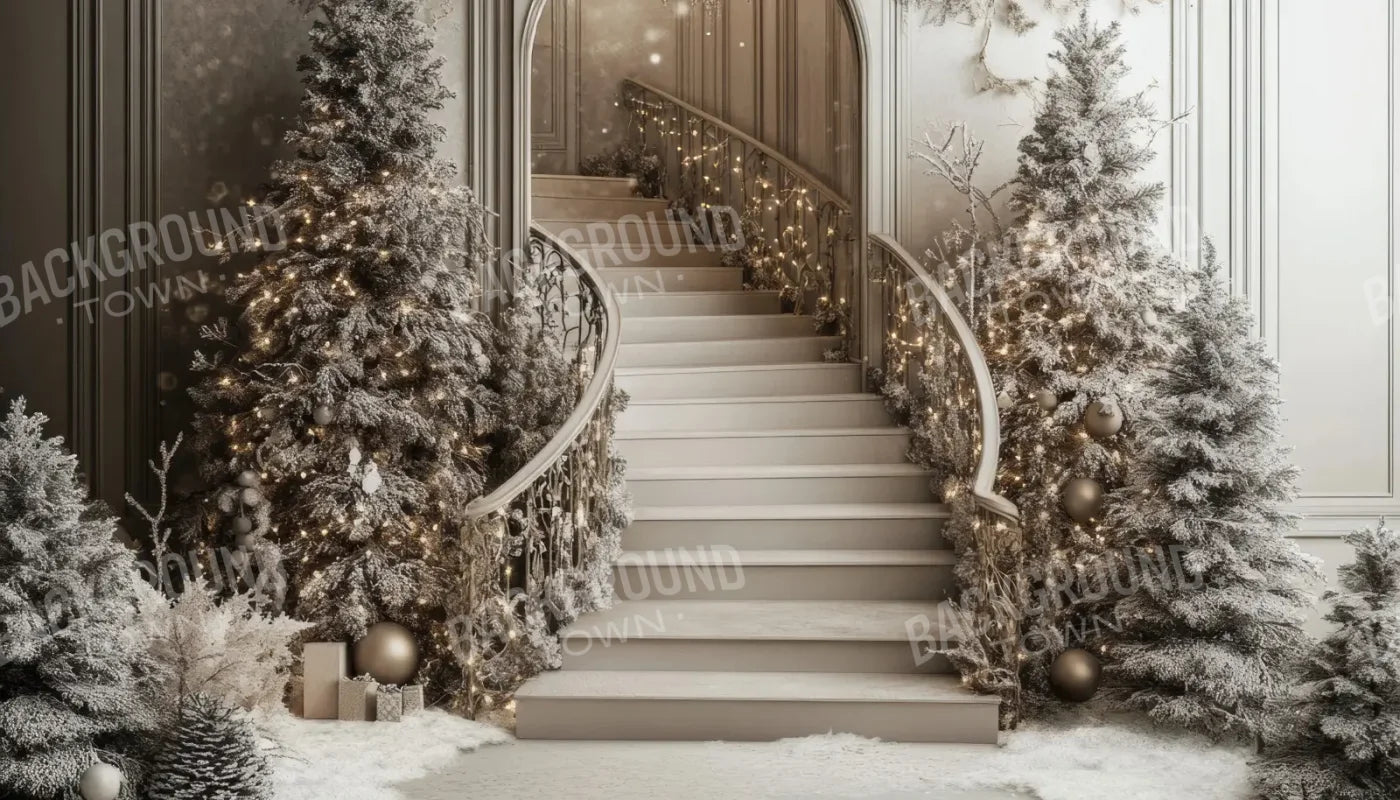 Pewter Sparkle Christmas Staircase 14’x8’ UltraCloth (168 x 96 inch) Backdrop