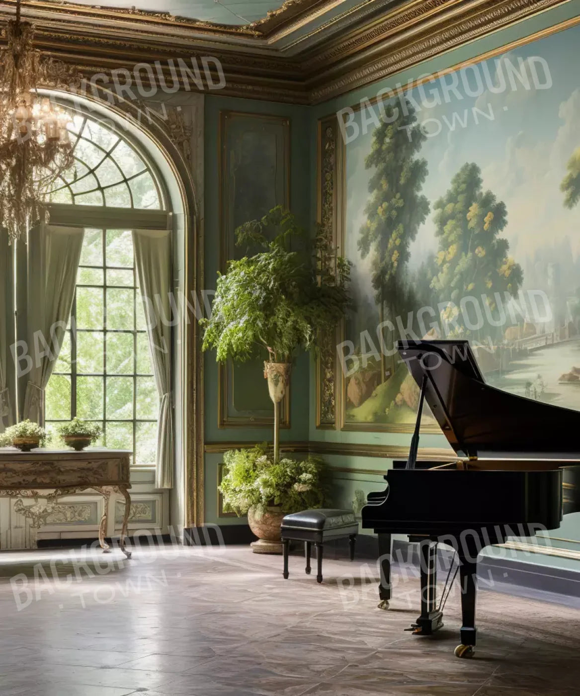 Piano , Black , Green Backdrop for Photography