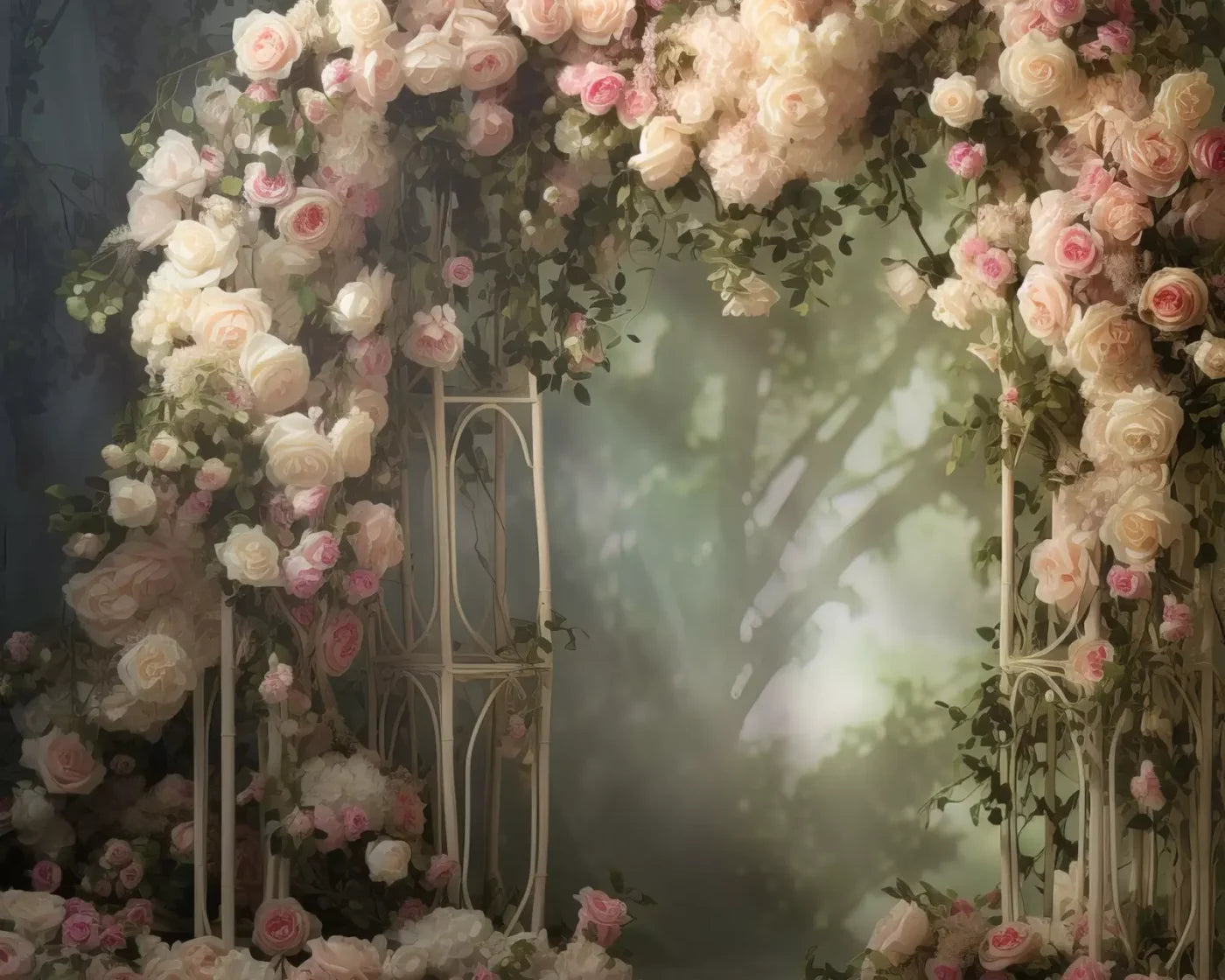 Pink Ivory Rose Arch 10’X8’ Fleece (120 X 96 Inch) Backdrop