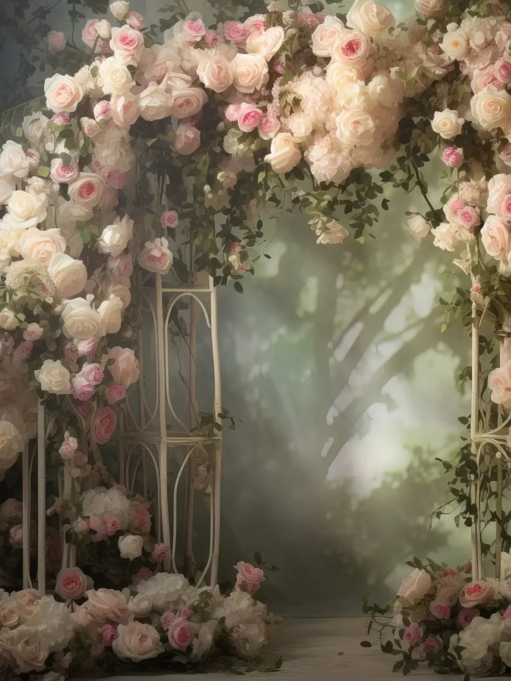 Pink Ivory Rose Arch 6’X8’ Fleece (72 X 96 Inch) Backdrop